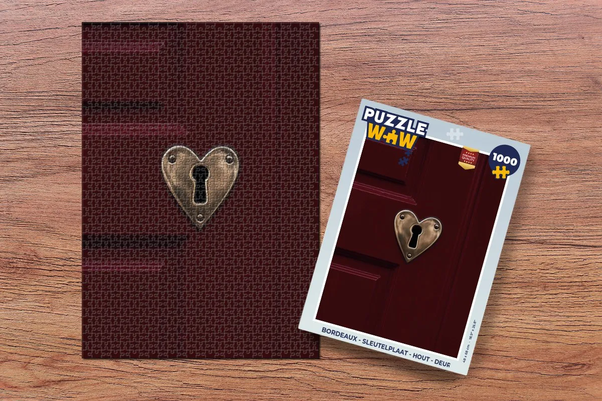 PuzzleWow Bordeaux Sleutelplaat Legpuzzel 1000 Stuks - Hout - Hart & Slot