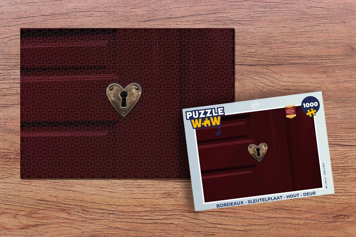 PuzzleWow Bordeaux Sleutelplaat Legpuzzel 1000 Stuks - Hout - Hart & Slot