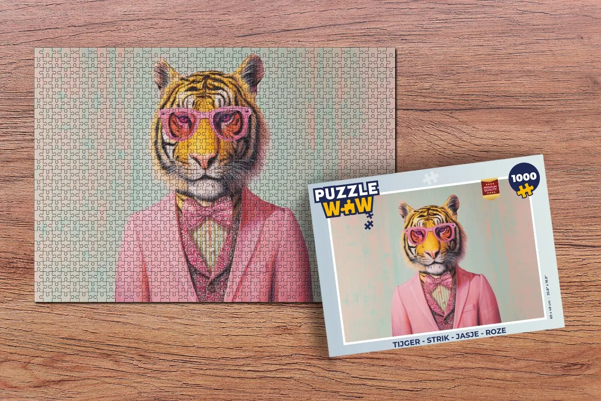 PuzzleWow Tijger Strik Jasje Legpuzzel 1000 Stuks - Roze