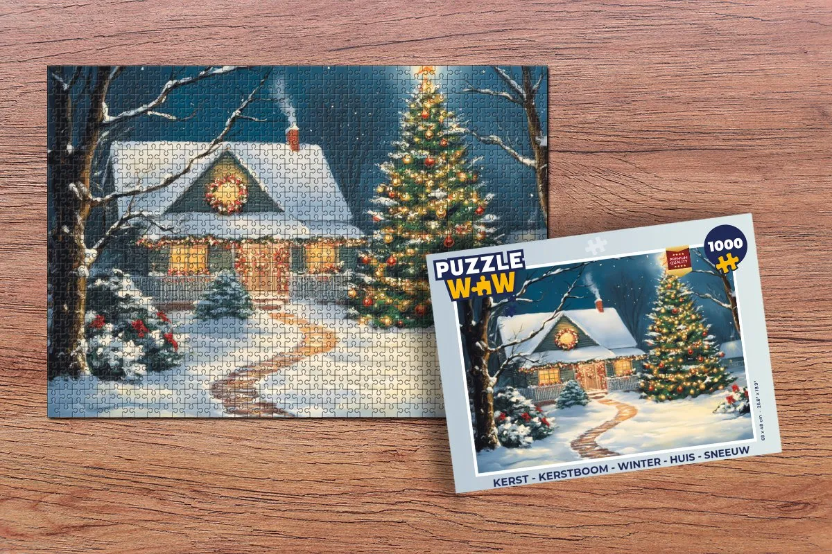 PuzzleWow Kerstpuzzel 1000 Stuks - Huis & Kerstboom