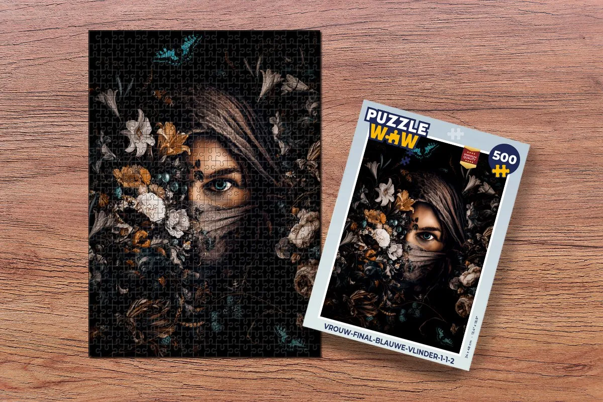 PuzzleWow Bloemen Vlinder Portret Legpuzzel 500 Stuks - Multicolor