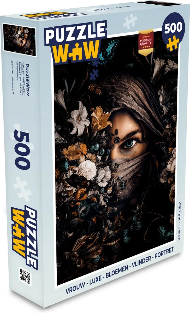 PuzzleWow Bloemen Vlinder Portret Legpuzzel 500 Stuks - Multicolor