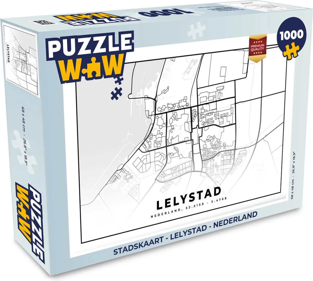 PuzzleWow Stadskaart Lelystad - Legpuzzel 1000 Stuks - Multicolor