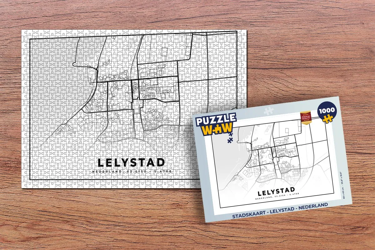 PuzzleWow Stadskaart Lelystad - Legpuzzel 1000 Stuks - Multicolor