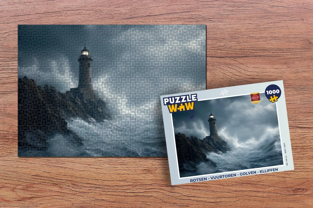 PuzzleWow Rotsen Vuurtoren Golven Legpuzzel 1000 Stuks