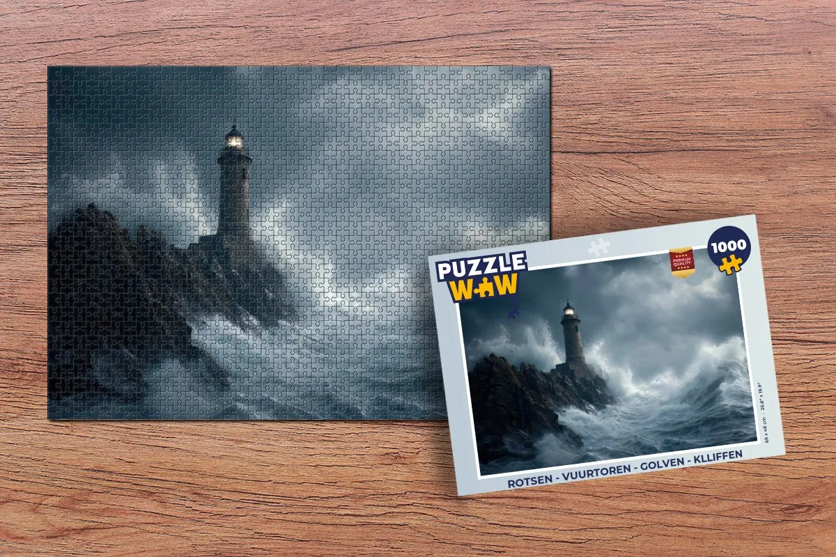 PuzzleWow Rotsen Vuurtoren Golven Legpuzzel 1000 Stuks