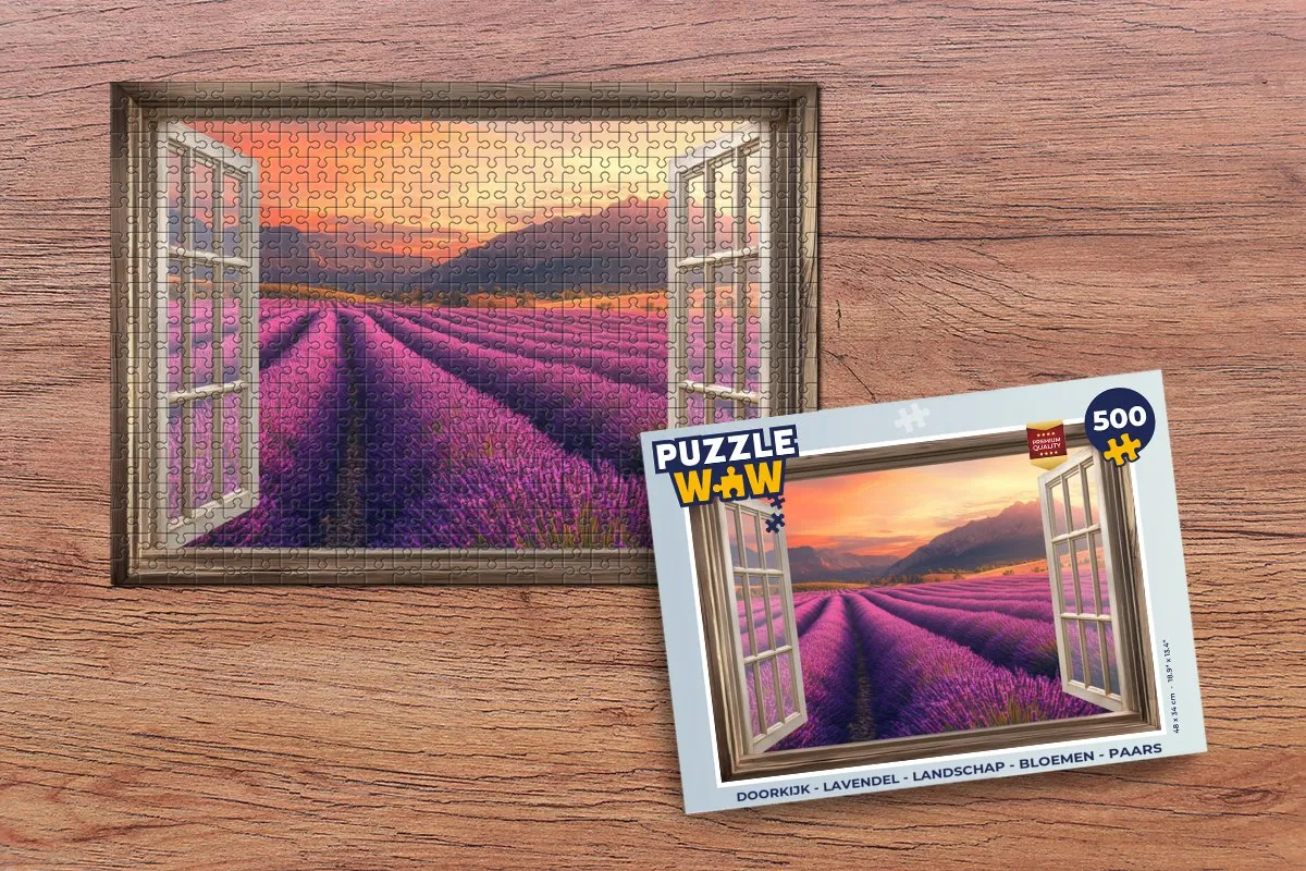 PuzzleWow Doorkijk Lavendel Landschap Puzzel 500 Stuks - Paars