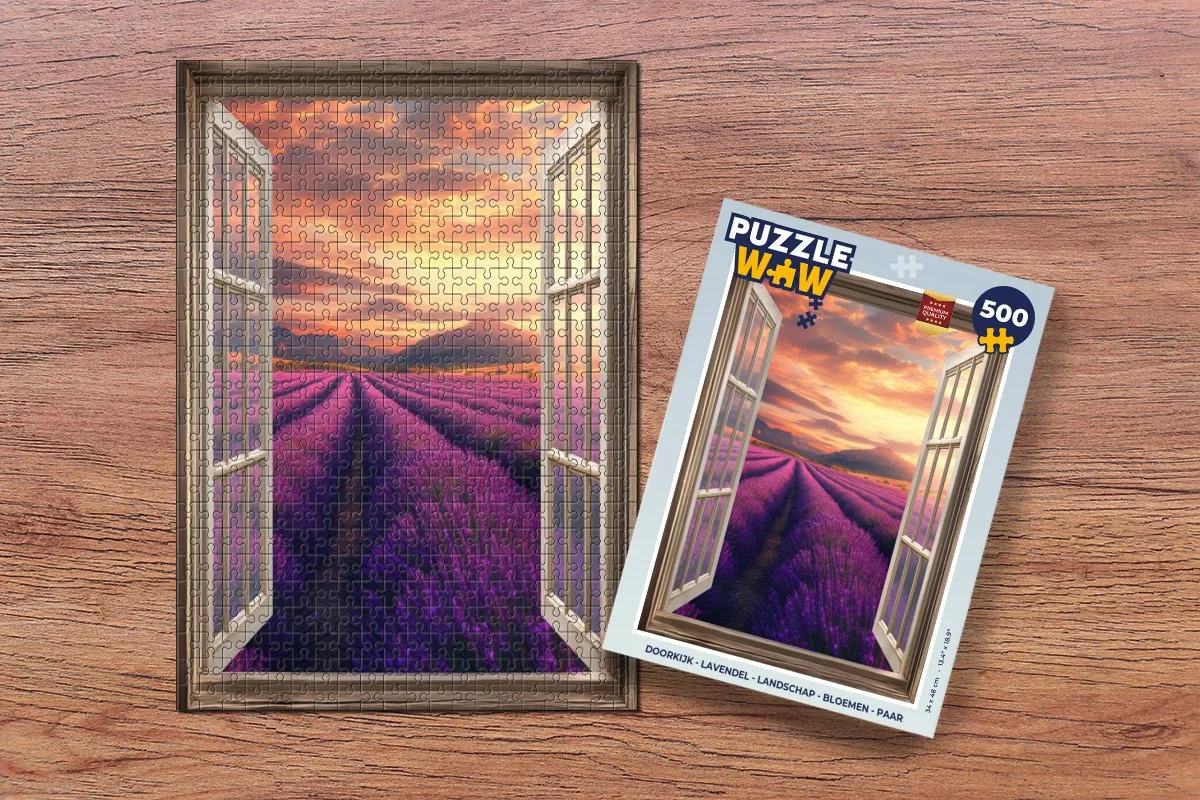 PuzzleWow Doorkijk Lavendel Landschap Puzzel 500 Stuks - Paars