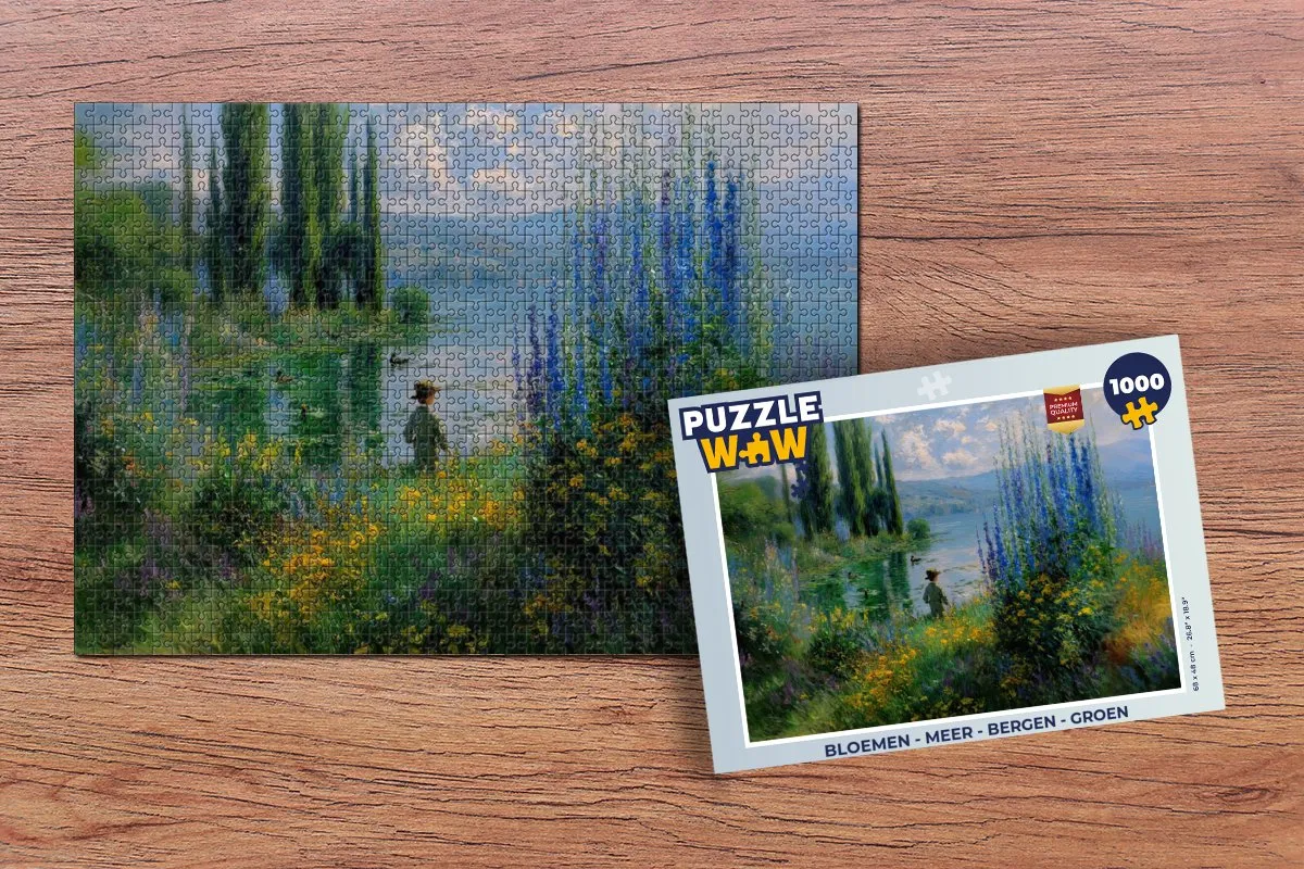 PuzzleWow Legpuzzel 1000 Stukjes - Bloemen Meer Bergen