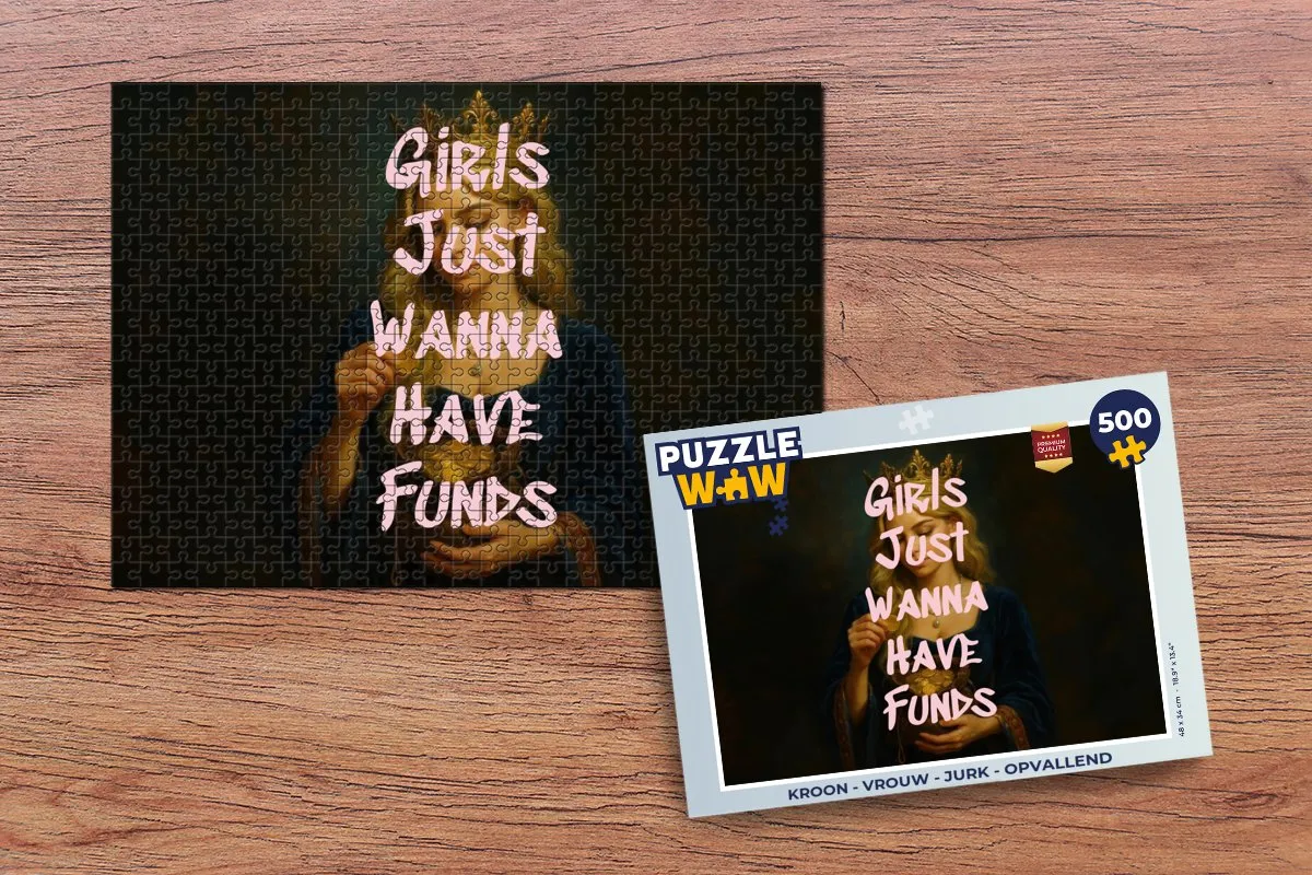 PuzzleWow Kroon Vrouw Jurk Legpuzzel 500 Stuks - Girls just wanna have funds