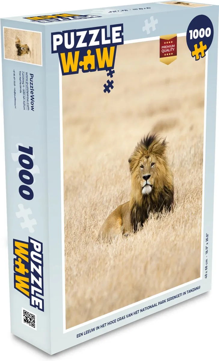 PuzzleWow Legpuzzel Een leeuw in het hoge gras 1000 Stuks