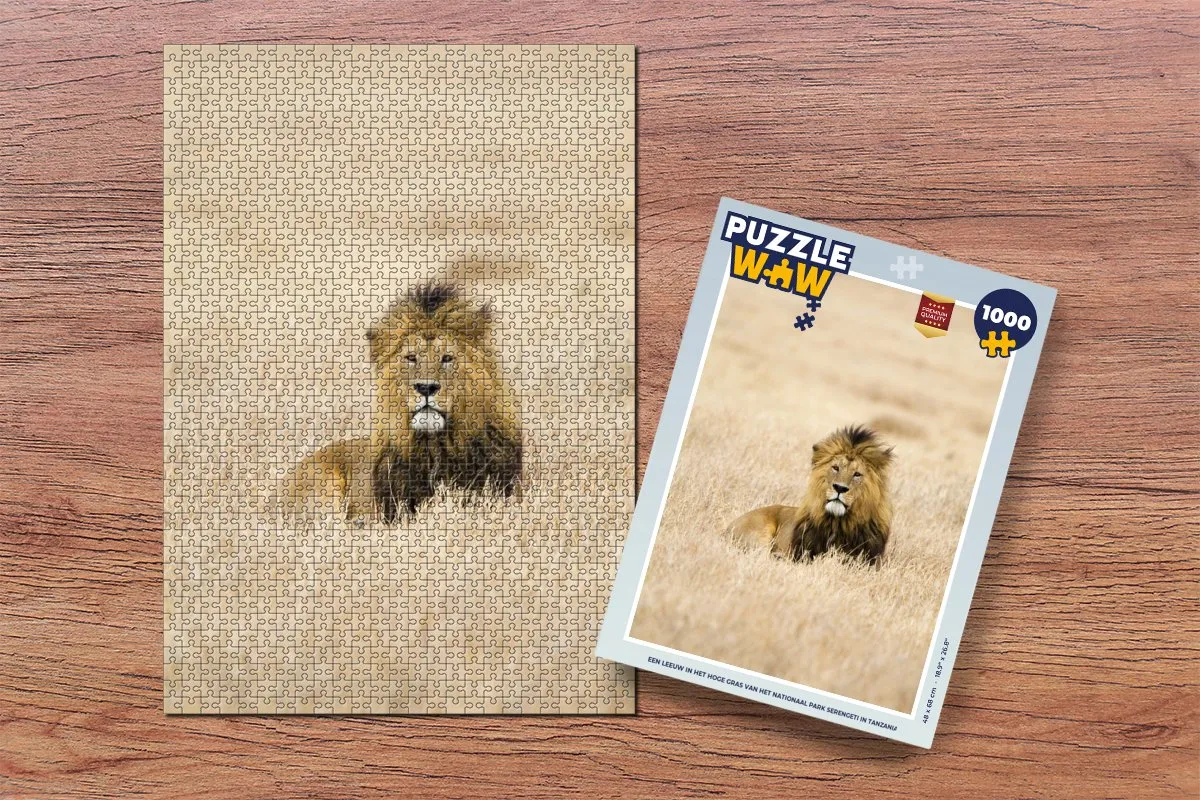 PuzzleWow Legpuzzel Een leeuw in het hoge gras 1000 Stuks - Multicolor
