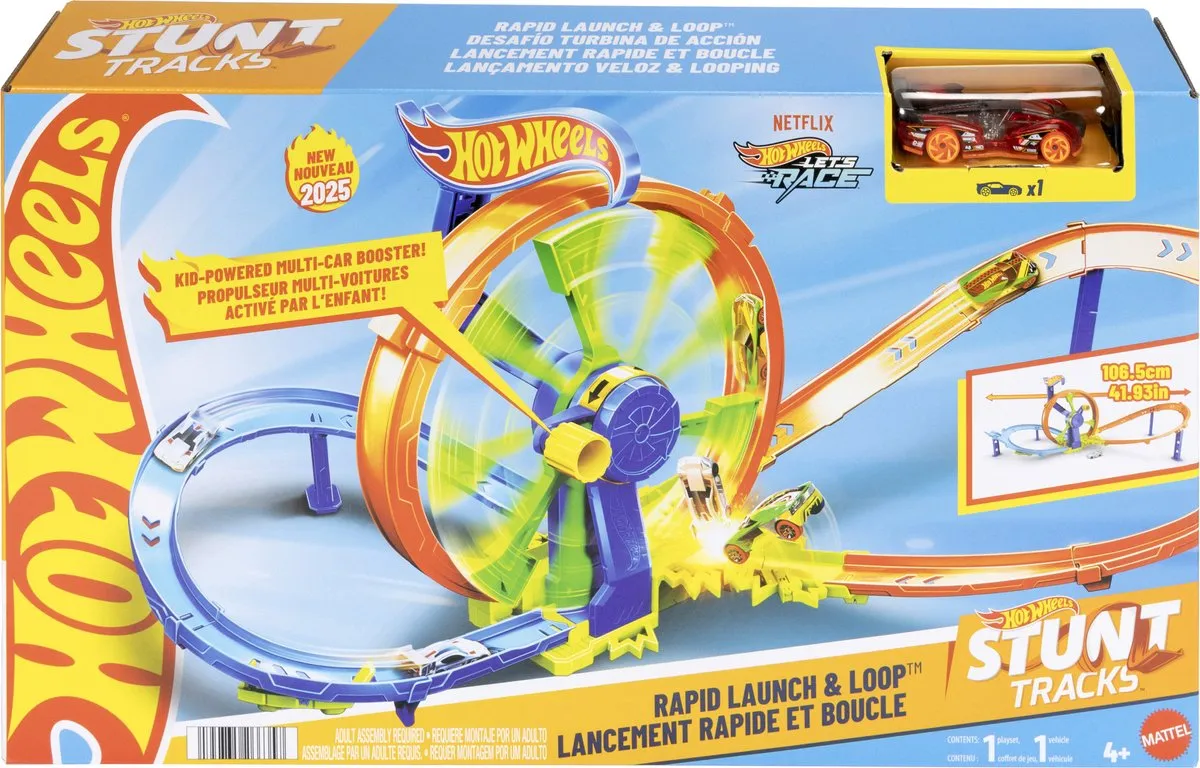 Hot Wheels Razendsnel Lanceren en Loopen Loopingbaan JBX65