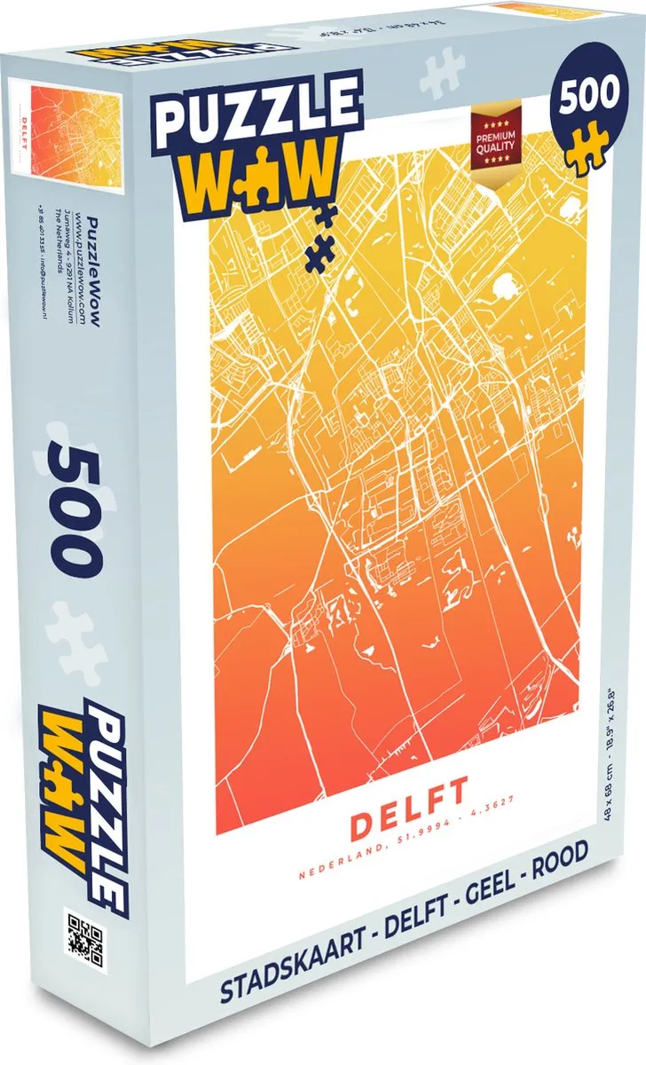 PuzzleWow Stadskaart Delft Legpuzzel 500 Stuks - Multicolor