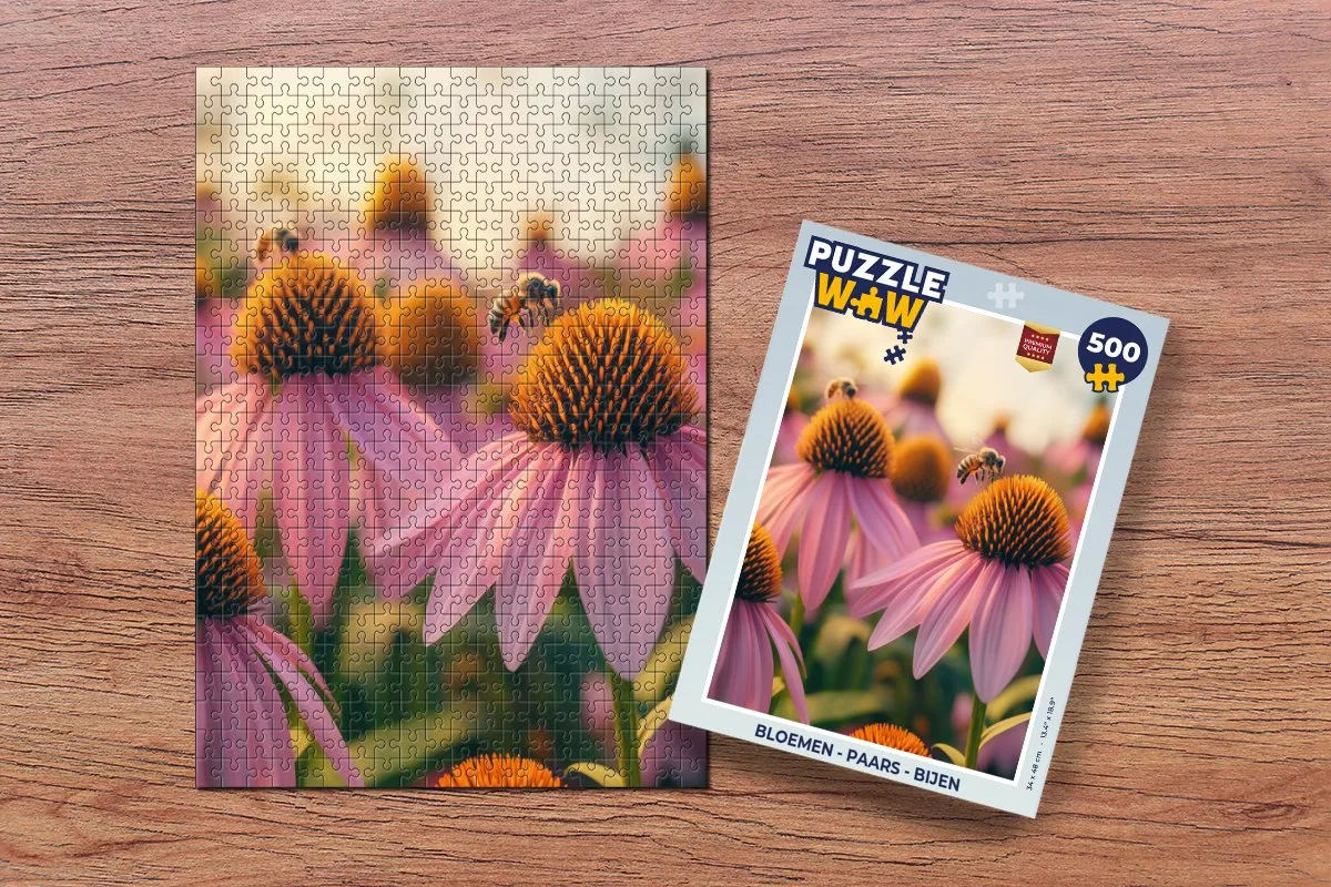 PuzzleWow Bloemen Bijen Legpuzzel 500 Stuks - Paars