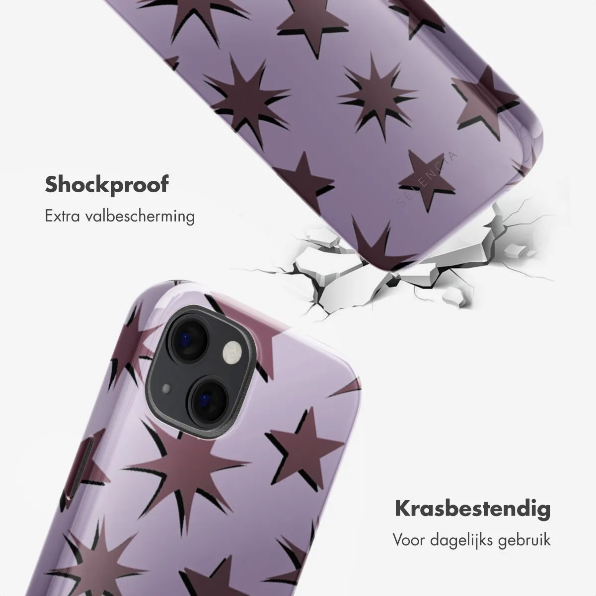 Selencia Hoesje iPhone 13 Stars Plum Lilac - MagSafe