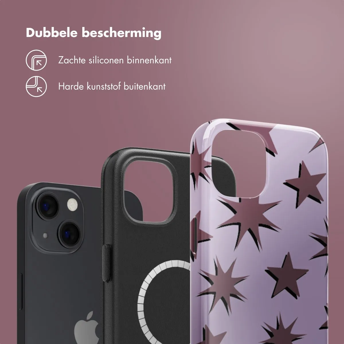 Selencia Hoesje iPhone 13 Stars Plum Lilac - MagSafe