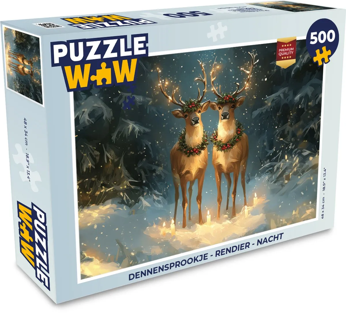 PuzzleWow Dennensprookje Rendier Nacht Puzzel - 500 Stuks