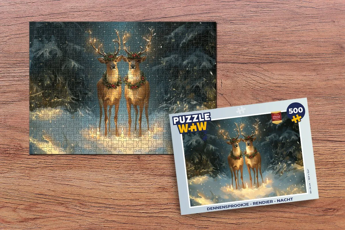 PuzzleWow Dennensprookje Rendier Nacht Puzzel - 500 Stuks