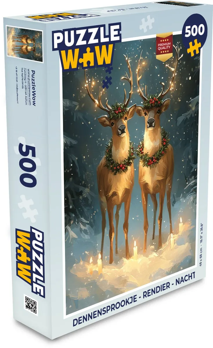 PuzzleWow Dennensprookje Rendier Nacht Puzzel - 500 Stuks