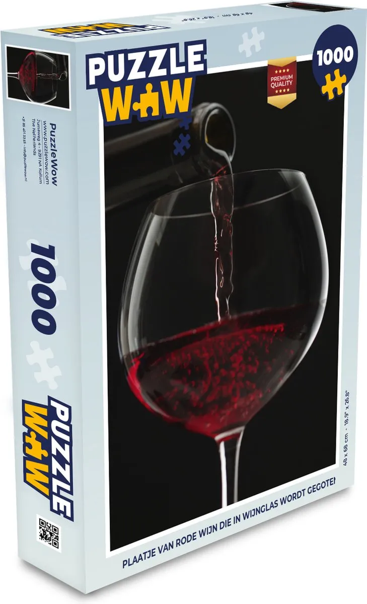 PuzzleWow Legpuzzel Rode Wijn in Glas 1000 Stuks