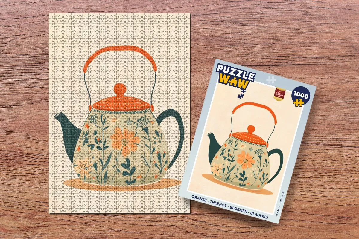 PuzzleWow Theepot Bloemen Legpuzzel 1000 Stuks - Oranje