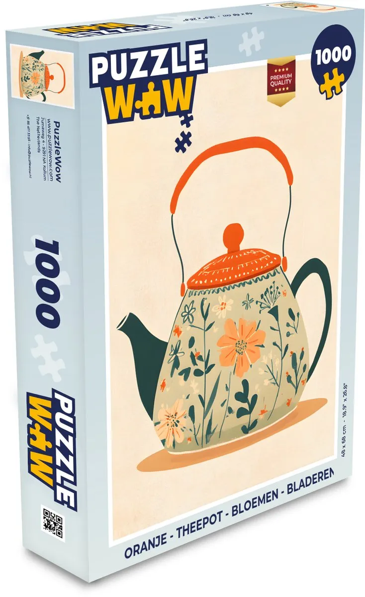 PuzzleWow Theepot Bloemen Legpuzzel 1000 Stuks - Oranje
