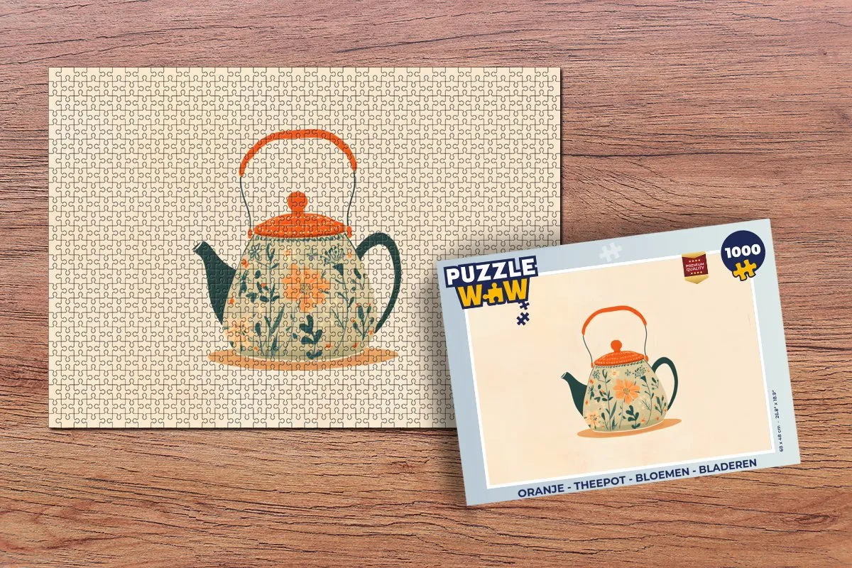 PuzzleWow Theepot Bloemen Legpuzzel 1000 Stuks - Oranje