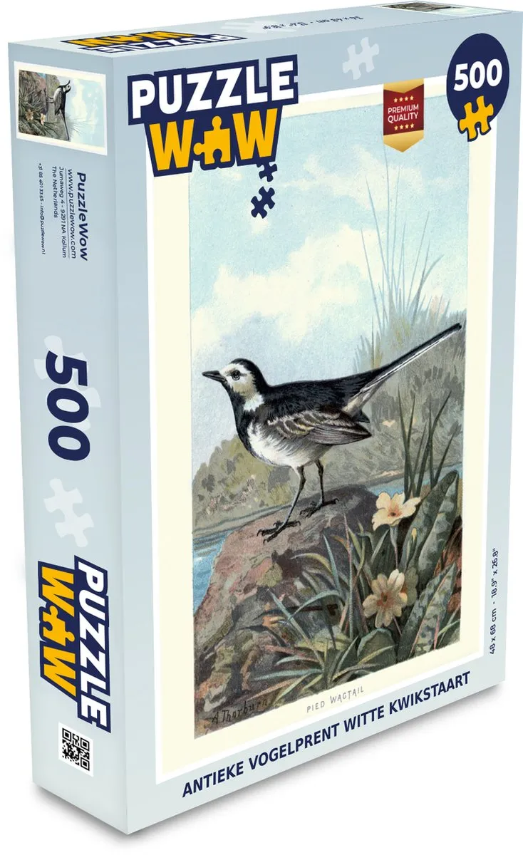PuzzleWow Antieke Vogelprent Witte Kwikstaart Legpuzzel 500 Stuks