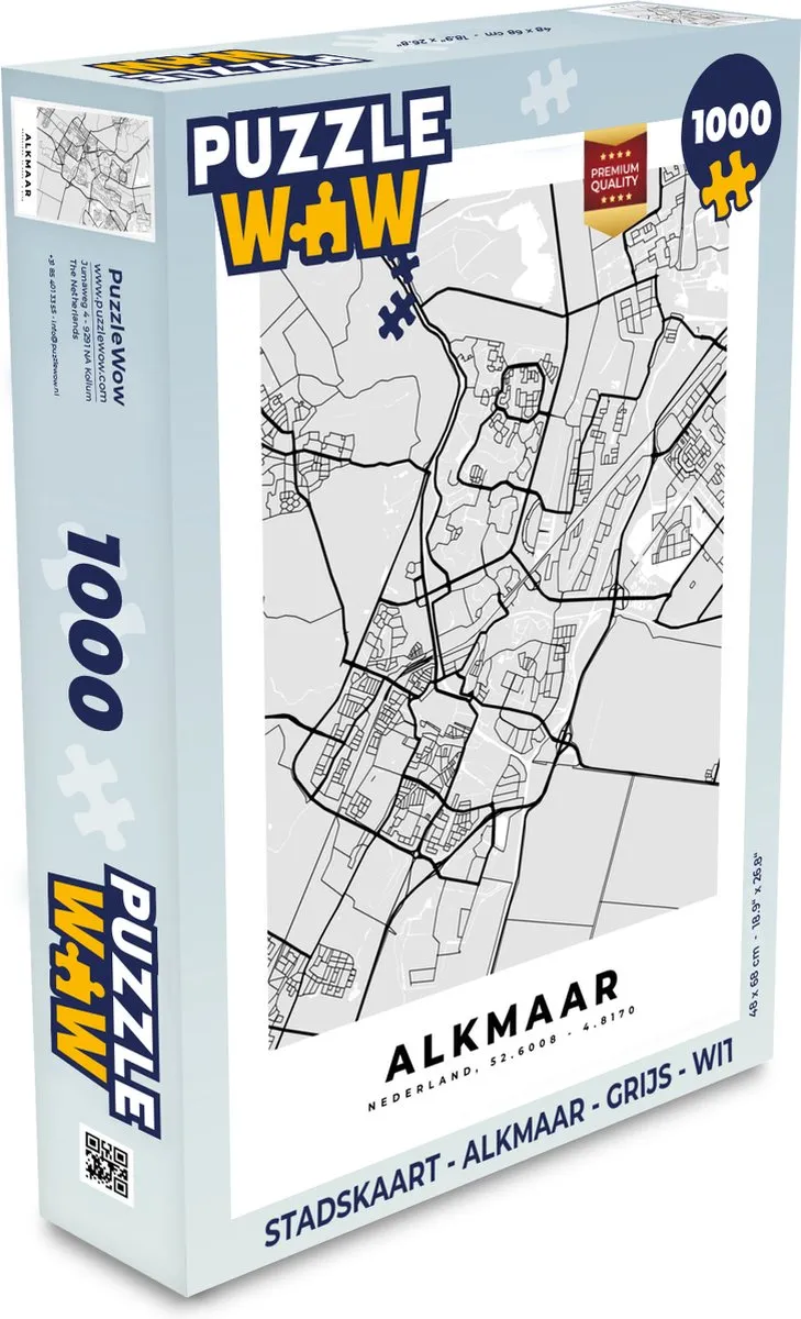 PuzzleWow Stadskaart Alkmaar Legpuzzel 1000 Stuks