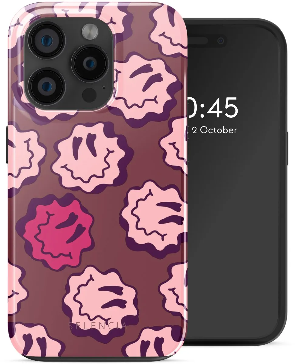 Selencia Hoesje iPhone 15 Pro MagSafe Wavy Smiley Pink