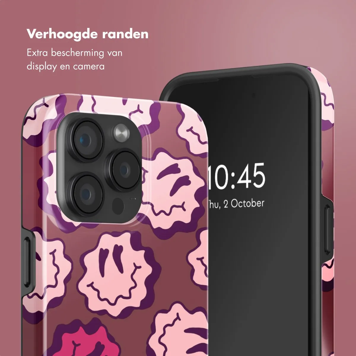Selencia Hoesje iPhone 15 Pro MagSafe Wavy Smiley Pink
