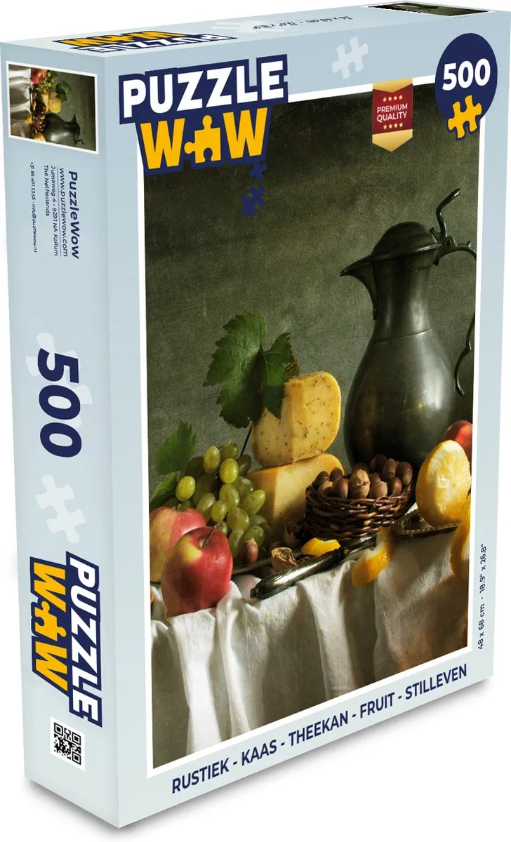 PuzzleWow Rustiek Kaas Theekan Fruit Stilleven Legpuzzel 500 Stuks - Multicolor