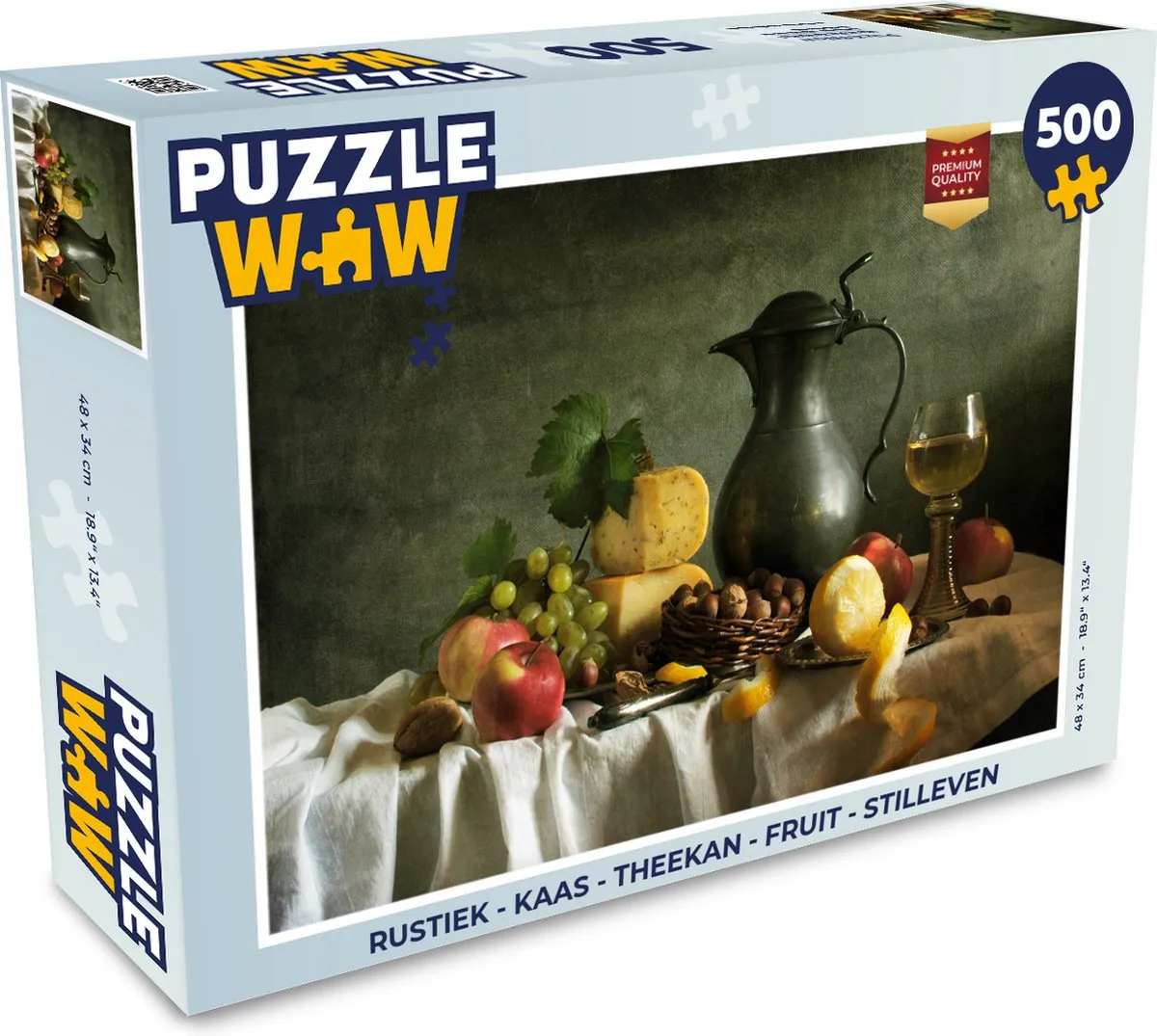 PuzzleWow Rustiek Kaas Theekan Fruit Stilleven Legpuzzel 500 Stuks - Multicolor