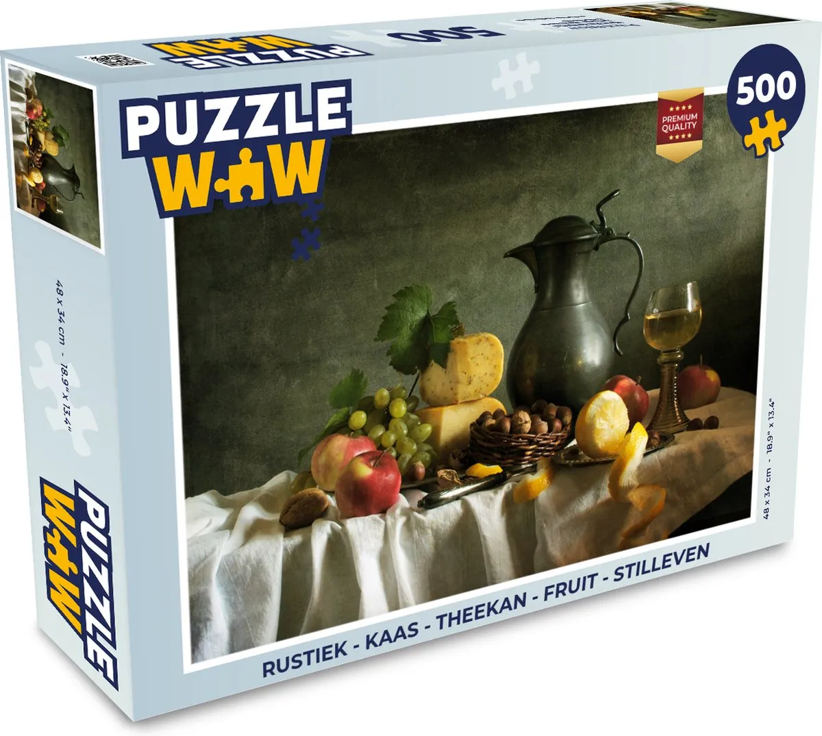 PuzzleWow Rustiek Kaas Theekan Fruit Stilleven Legpuzzel 500 Stuks - Multicolor