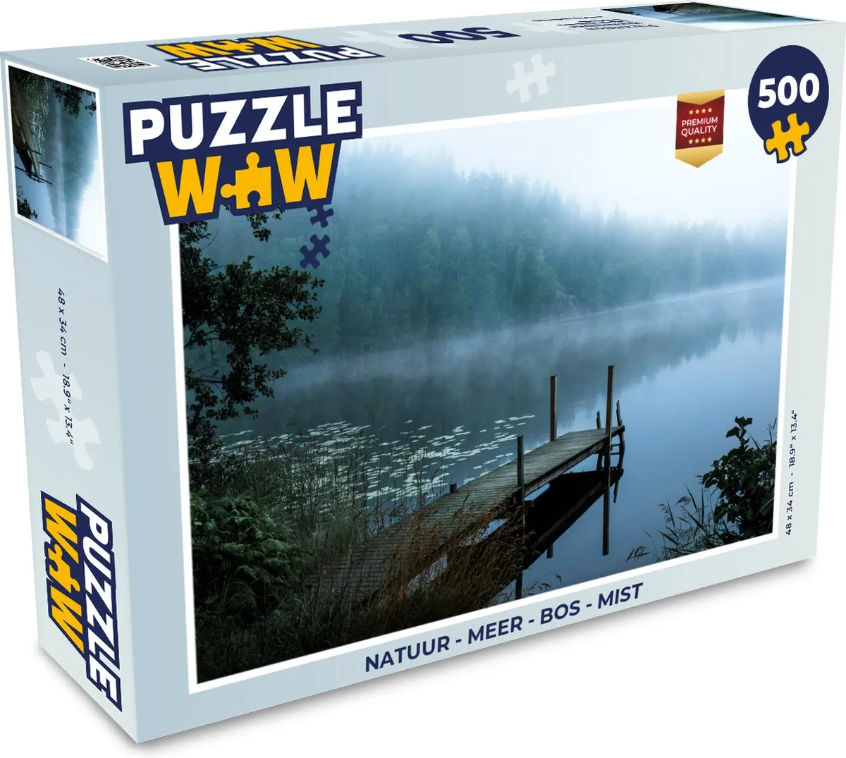 PuzzleWow Natuur Meer Bos Mist Legpuzzel 500 Stuks - Multicolor