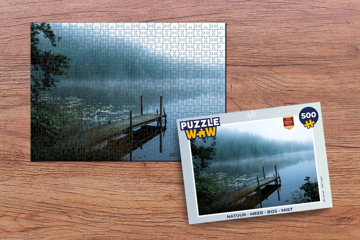 PuzzleWow Natuur Meer Bos Mist Legpuzzel 500 Stuks - Multicolor