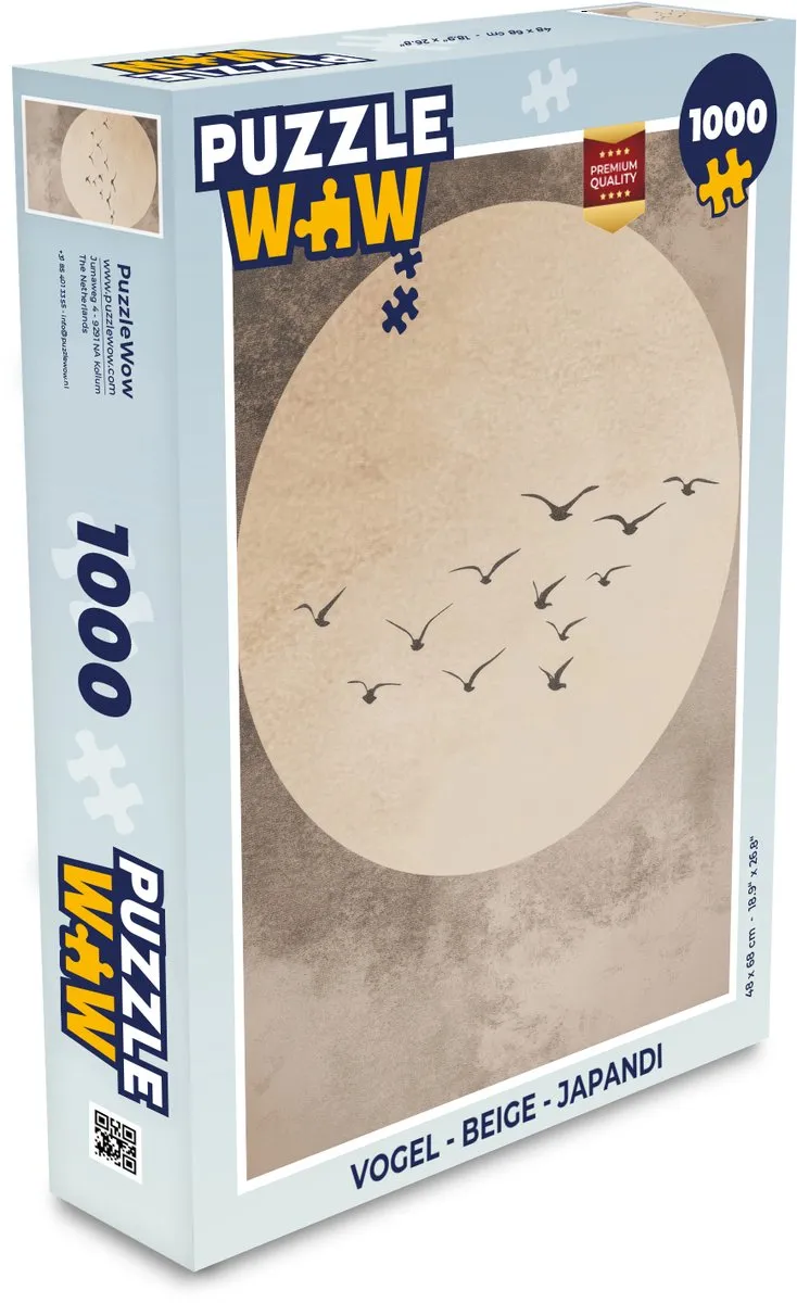 PuzzleWow Legpuzzel 1000 Stuks - Japandi Vogels Beige