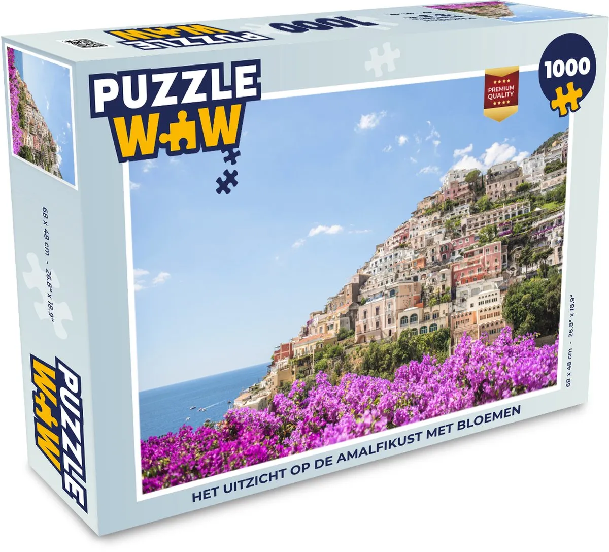 PuzzleWow Legpuzzel Uitzicht Amalfikust met bloemen 1000 Stuks - Multicolor