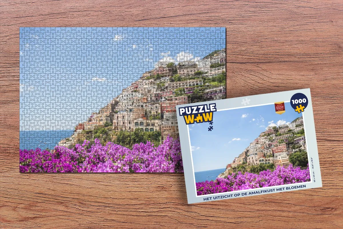 PuzzleWow Legpuzzel Uitzicht Amalfikust met bloemen 1000 Stuks - Multicolor