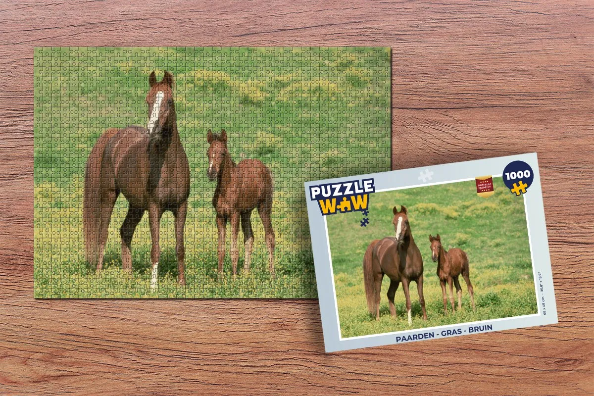 PuzzleWow Paarden Gras Legpuzzel 1000 Stuks - Multicolor