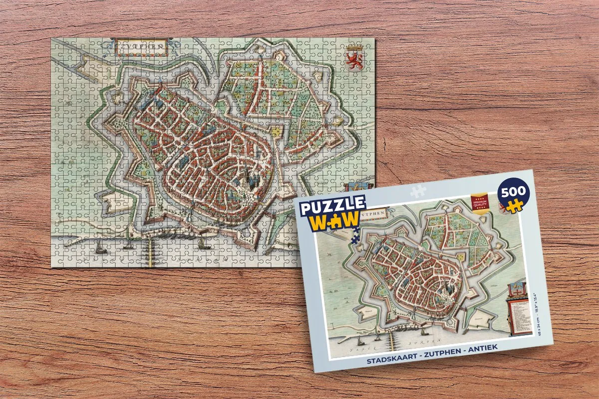 PuzzleWow Stadskaart Zutphen Antiek Legpuzzel 500 Stuks - Multicolor