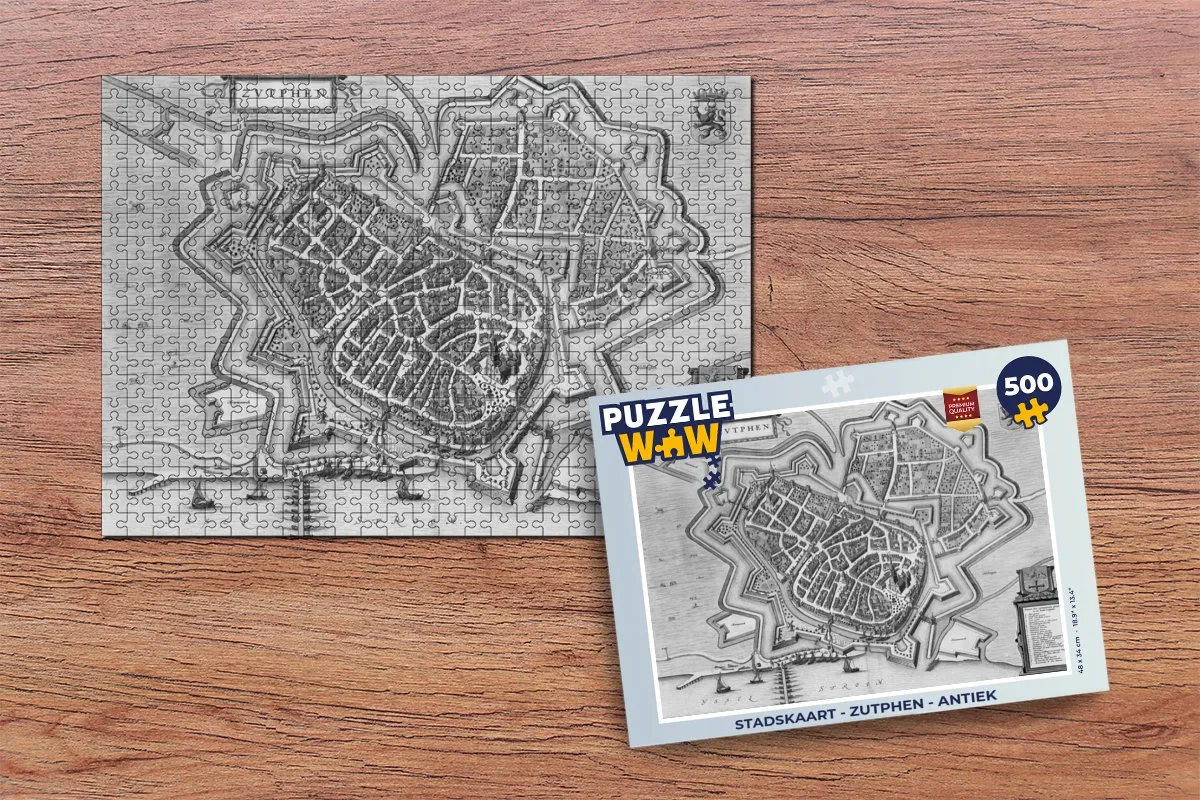 PuzzleWow Stadskaart Zutphen Antiek Legpuzzel 500 Stuks - Multicolor