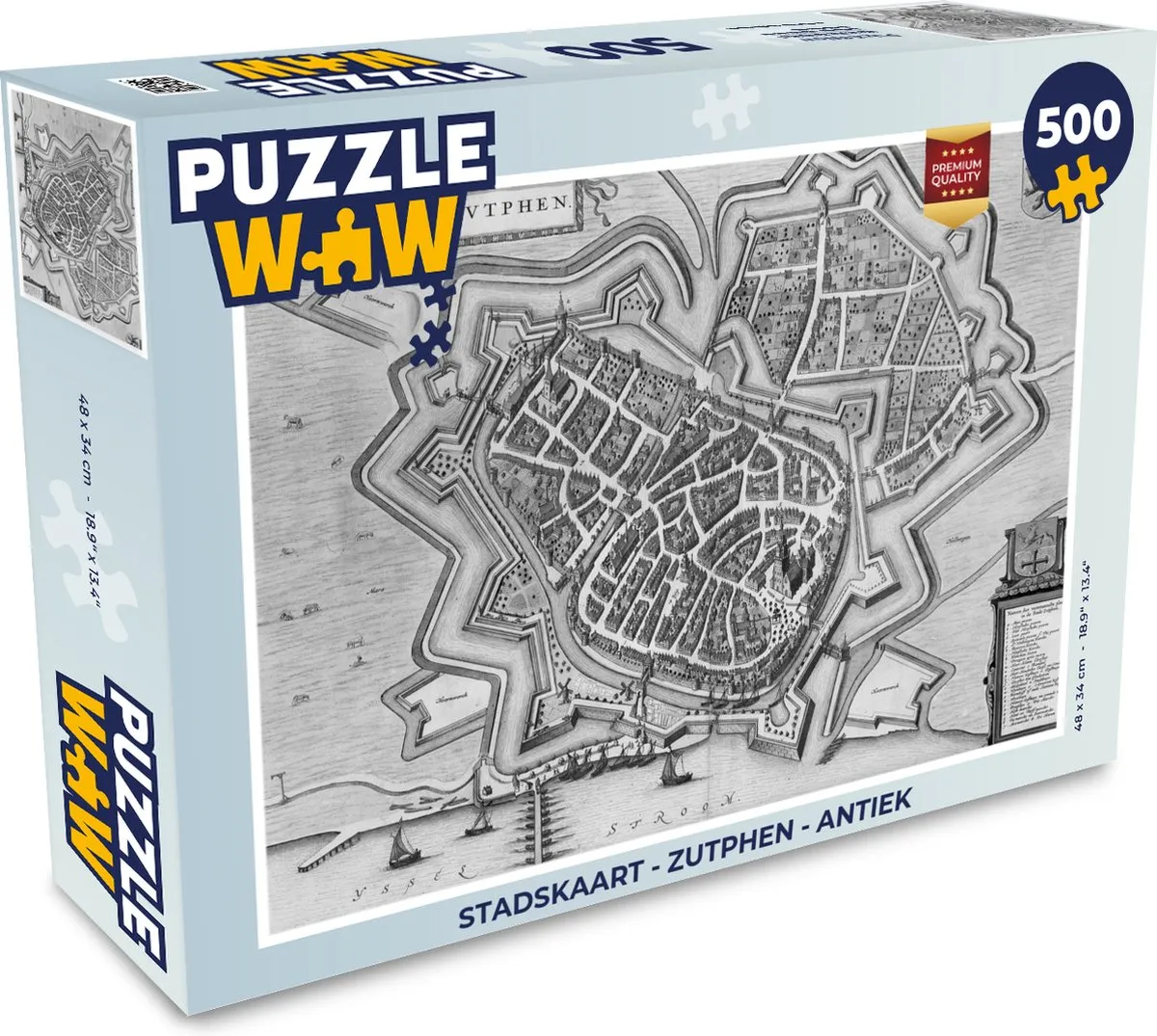 PuzzleWow Stadskaart Zutphen Antiek Legpuzzel 500 Stuks - Multicolor