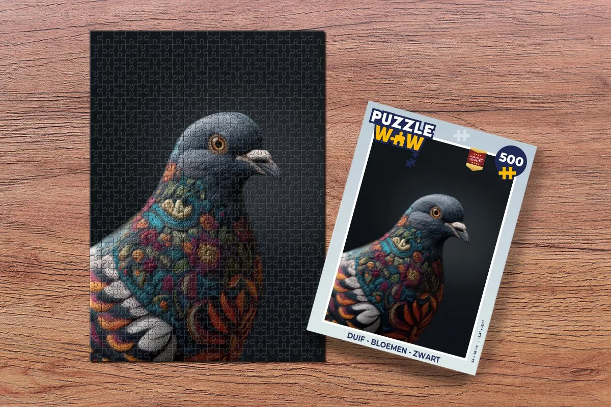 PuzzleWow Duif - Bloemen Legpuzzel 500 Stuks - Zwart