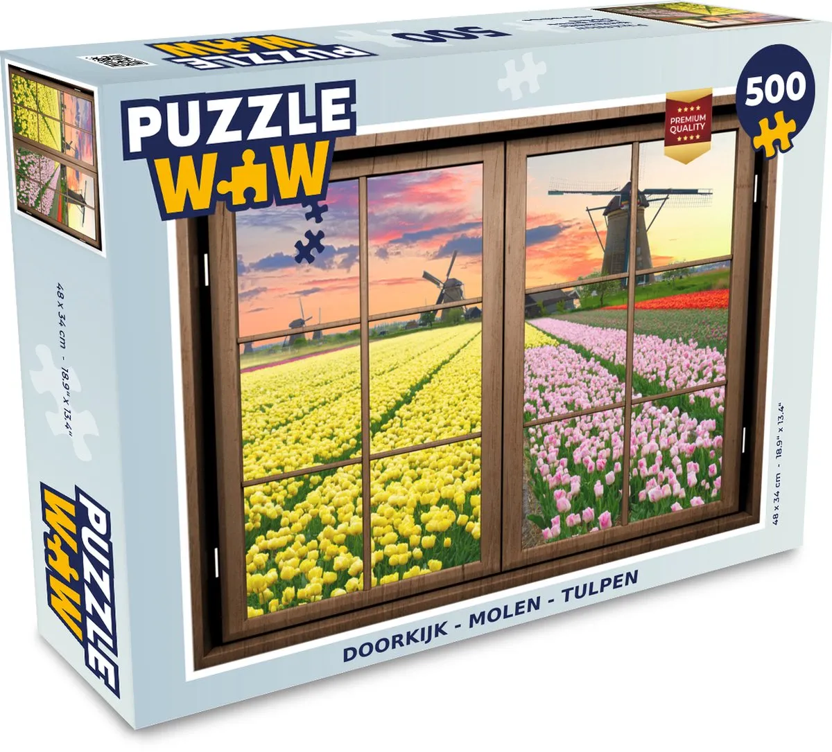 PuzzleWow Doorkijk Molen Tulpen Legpuzzel 500 Stuks