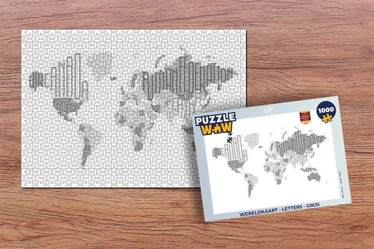 PuzzleWow Wereldkaart Letters Legpuzzel 1000 Stuks - Multicolor