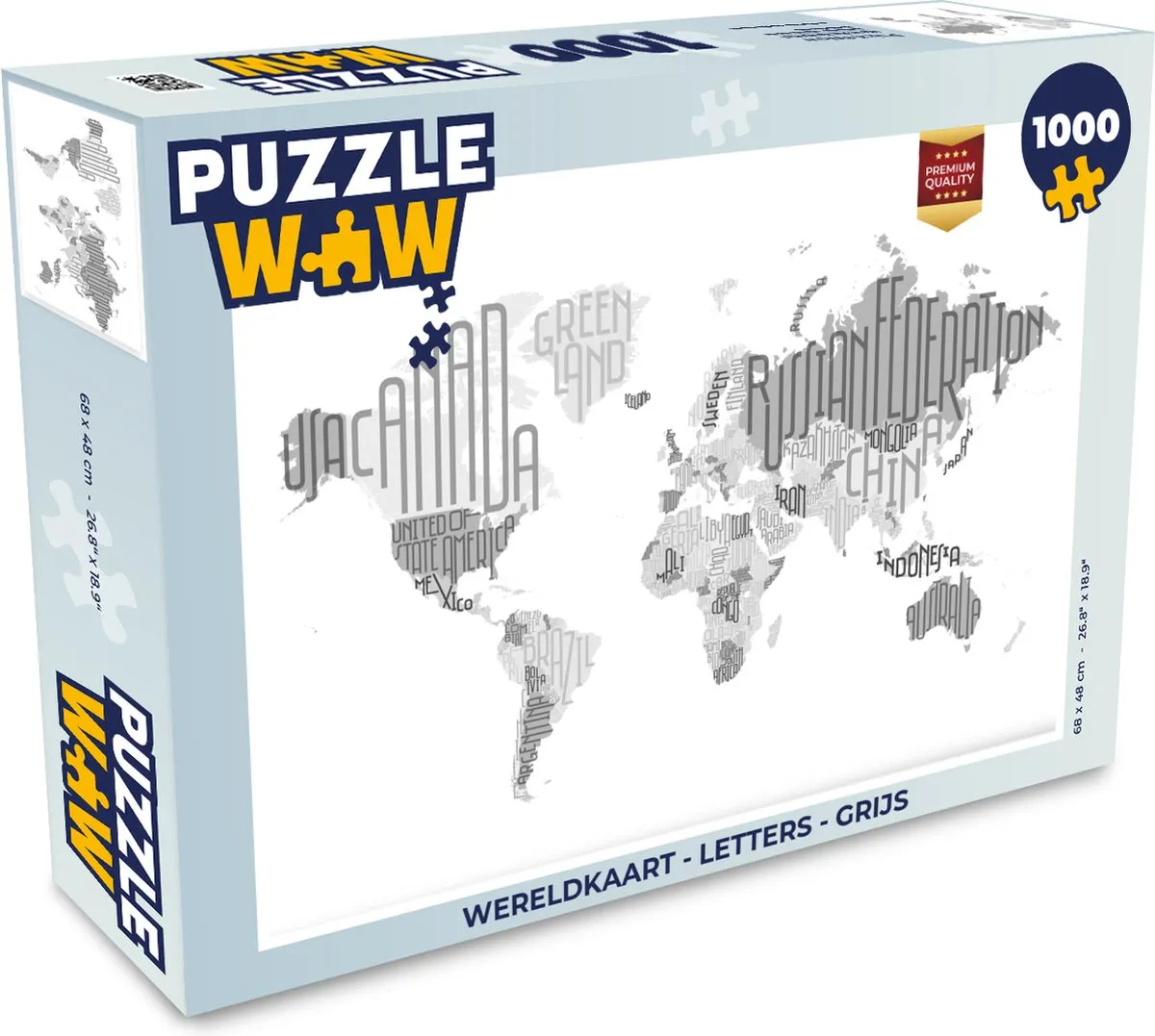 PuzzleWow Wereldkaart Letters Legpuzzel 1000 Stuks