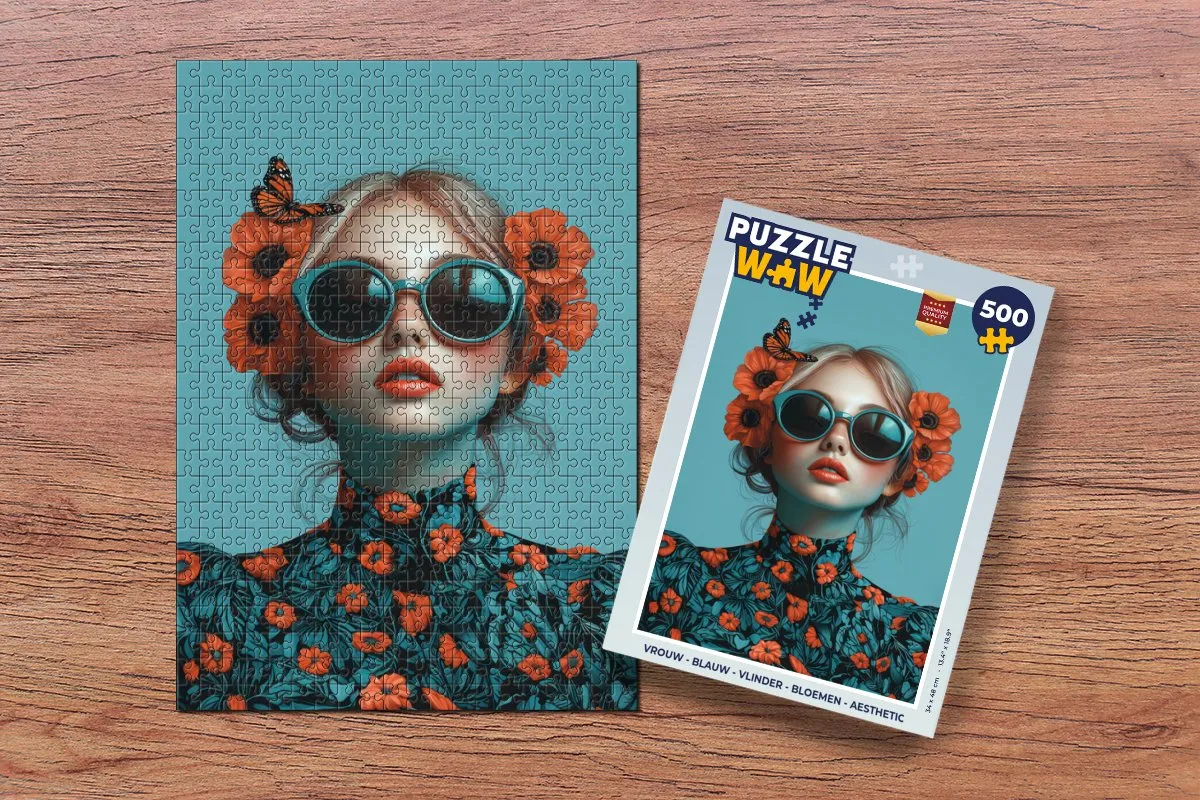 PuzzleWow Vlinder Bloemen Legpuzzel 500 Stuks - Blauw