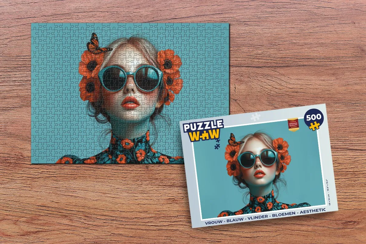 PuzzleWow Vlinder Bloemen Legpuzzel 500 Stuks - Blauw